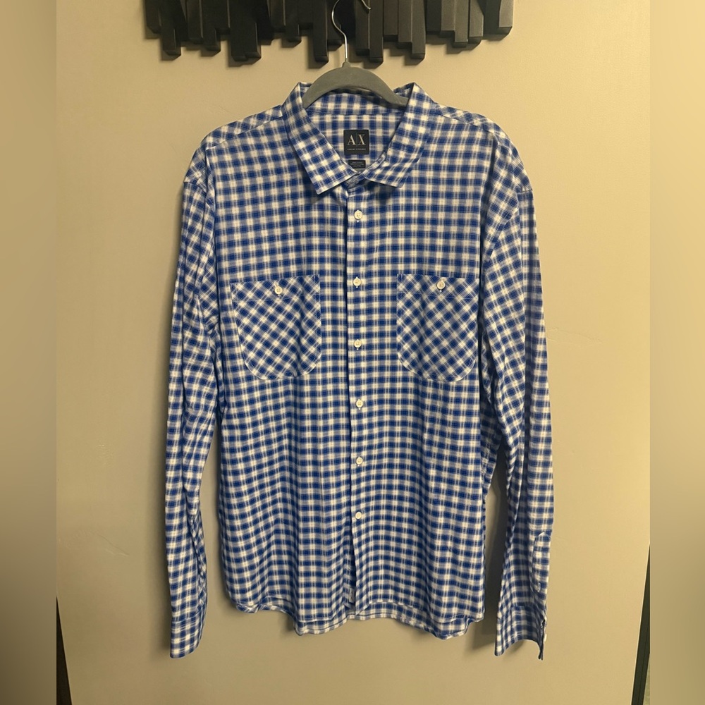 XXL Armani Exchange men’s long-sleeve plaid button-down shirt